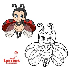 Flirtatious fly little ladybug color variation for coloring page isolated on white background]