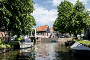 Houses in the typical Dutch town Monnickendam, the Netherlands