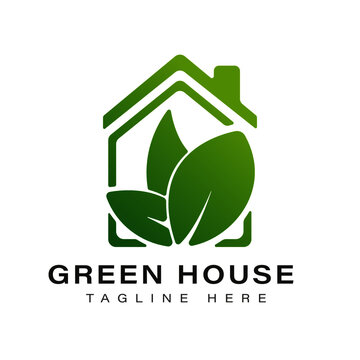 Green house logo illustration perfects good for nature logo buildings with flat color style and green