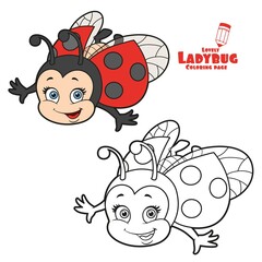 Cute cartoon ladybug fly color variation for coloring page isolated on white background © Azuzl