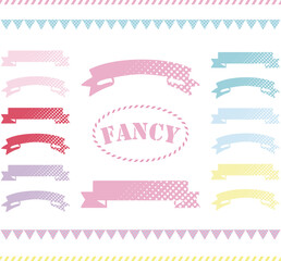 ファンシー　80年代　リボン　りぼん　リボンテープ　プレゼント　ギフト　かわいい　イラストセット
