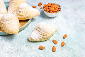 Traditional Azerbaijan holiday Novruz sweet badambura with almonds.