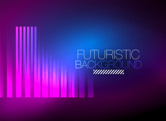 Bright neon color techno abstract background, shiny glowing neon lines in the dark background