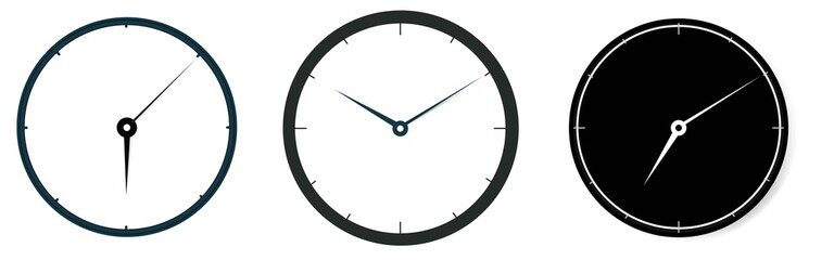 Vector Time and Clock icons set.Clocks icon collection design. Horizontal set of analog clock icon symbol .Circle arrow icon.Vector illustration.
