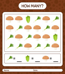 How many counting game with vegetables. worksheet for preschool kids, kids activity sheet, printable worksheet