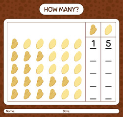 How many counting game with potato. worksheet for preschool kids, kids activity sheet, printable worksheet