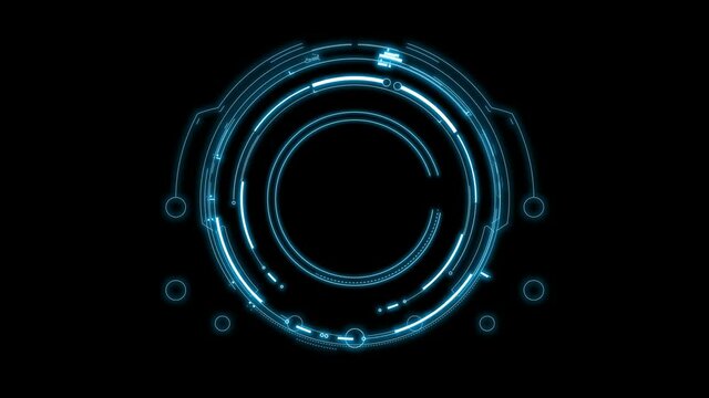 Circle HUD head-up display interface for data networking, technology cyber and futuristic concept on the dark background. Futuristic Element User Interface Navigation with alpha channel.