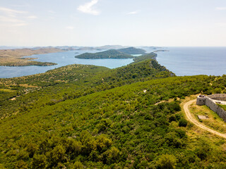 Aerial view from Fort Grpascak, panoramic view from the fortress located on the island of Dugi Otok...