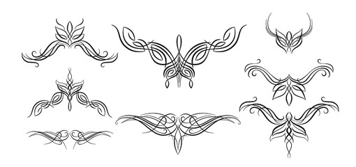 Abstract symmetrical tattoos in the elf fantasy style. Suitable for shoulders, neck, waist and other symmetrical parts of the body