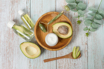 Mask face with avocado, face care, avocado face mask, avocado cream