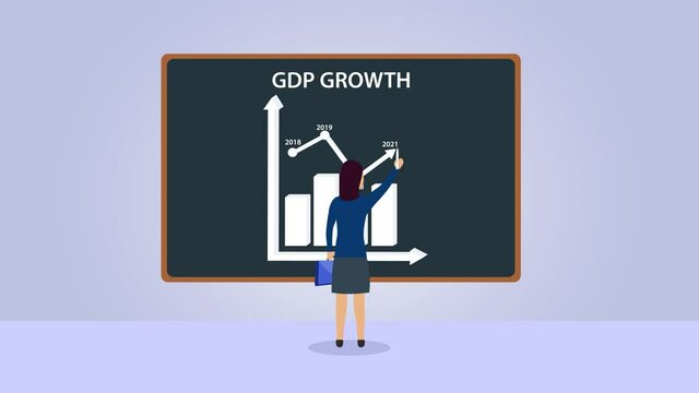 Woman draws chart of GDP growth on the blackboard