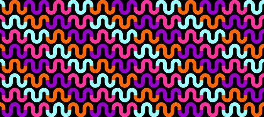 Zelfklevend Fotobehang Neon Waves Vector naadloze achtergrond Neonkleuren op een zwarte achtergrond Golven vector naadloos ontwerp. Abstracte patroon. ©  danjazzia