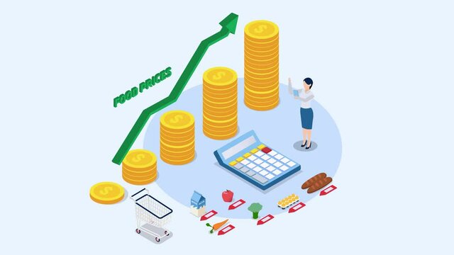 Woman with increasing food prices chart