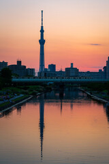 A beautiful reflection in sunset time seen from Fureaibashi Bridge.