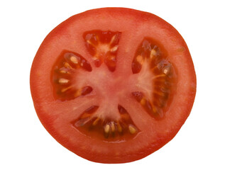 Fresh tomato half isolated on the white background. Close-up.