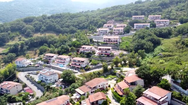 Scenic aerial view over the town of Torremezzo di Falconara in Calabria, in the province of Cosenza, on the thyrrenian sea, Italy