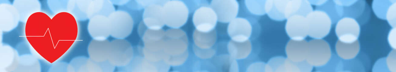 medical banner heart on blue background bokeh