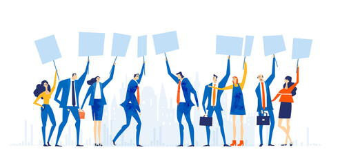 Business people, bankers holding banners au with space for text. Business concept illustration