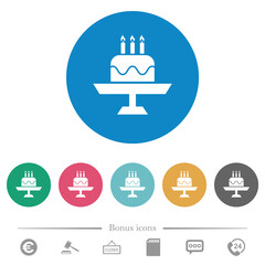 Birthday cake with candles flat round icons