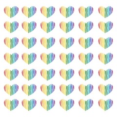 Seamless vector pattern with rainbow hearts. Pride flag colored illustration.