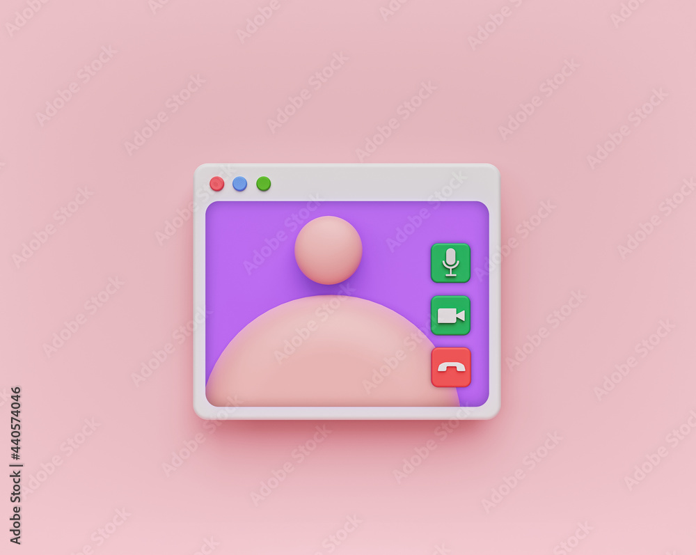 Poster cartoon style online video call interface window. minimal icon. 3d rendering
