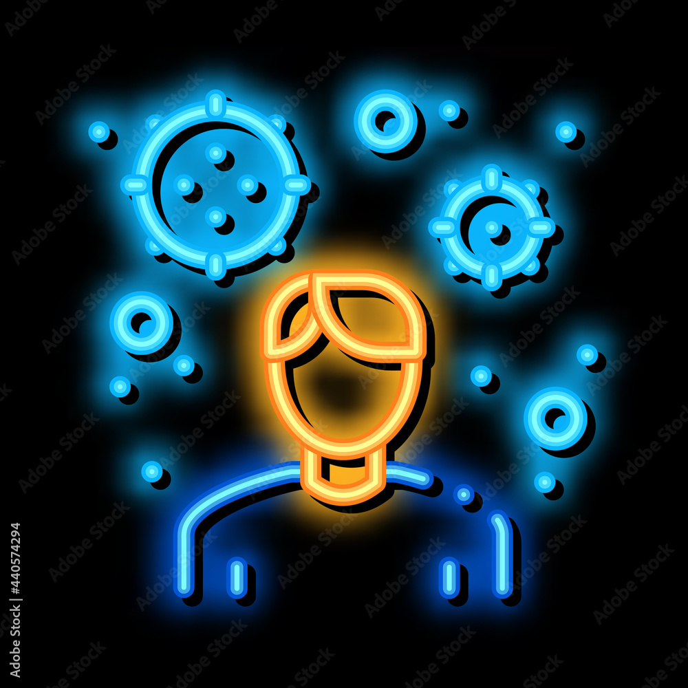 Sticker male virus carrier neon light sign vector. Glowing bright icon male virus carrier sign. transparent symbol illustration