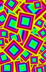 Illustration of Neon-color 3D Geometric Chaotic Square Frames Pattern for Abstract Background