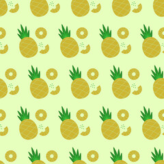 Vector pattern with pineapple and pineapple pieces. Great for fabric, packaging, wallpaper, invitations.