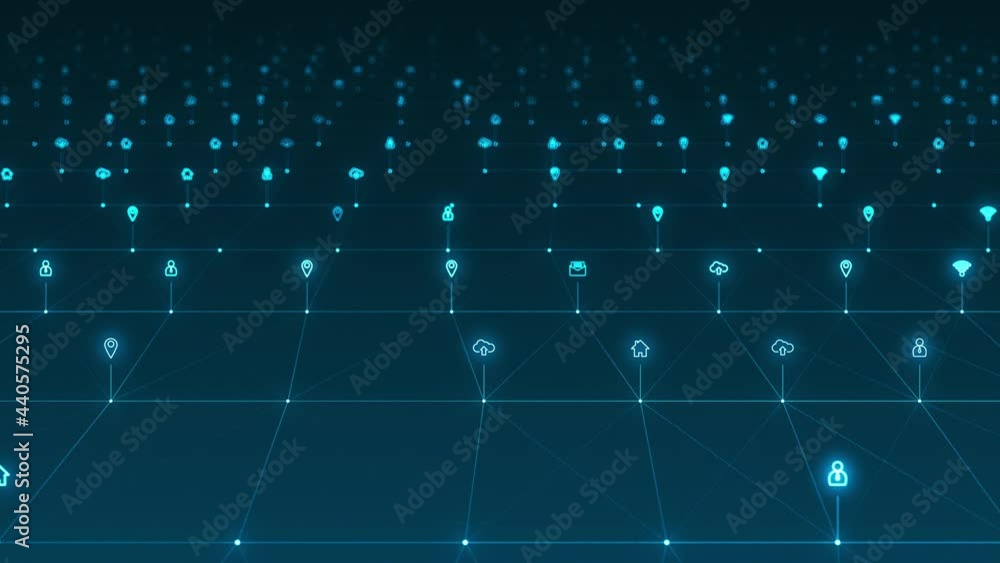 Poster motion graphic of blue futuristic technology icon and line linked network connection abstract backgr
