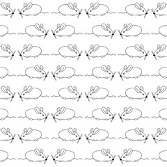 Mice pattern on white. Animal. Pet. Nature theme. Little rodent. Changable background. Contour graphic. Idea for decors, gifts, templates, papers, covers, wallpapers. Isolated vector.