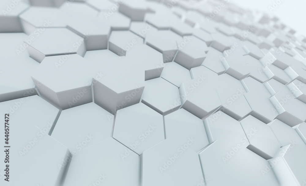 Poster hexagons on surface morphing in seamless 3d render. abstract design background. computer generated p