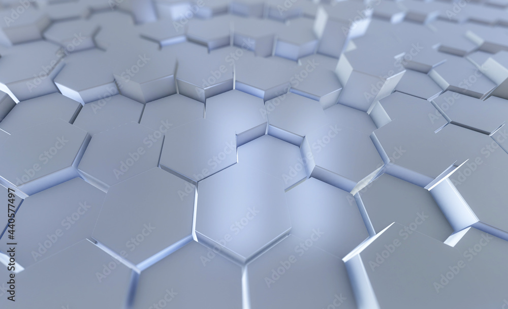 Poster hexagons on surface morphing in seamless 3d render. abstract design background. computer generated p
