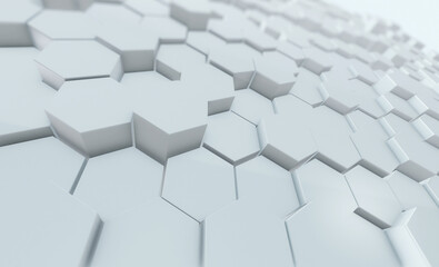 Hexagons on Surface Morphing in Seamless 3d render. Abstract Design Background. Computer Generated Process.