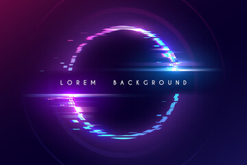 Abstract neon color circle frame with glitch effect