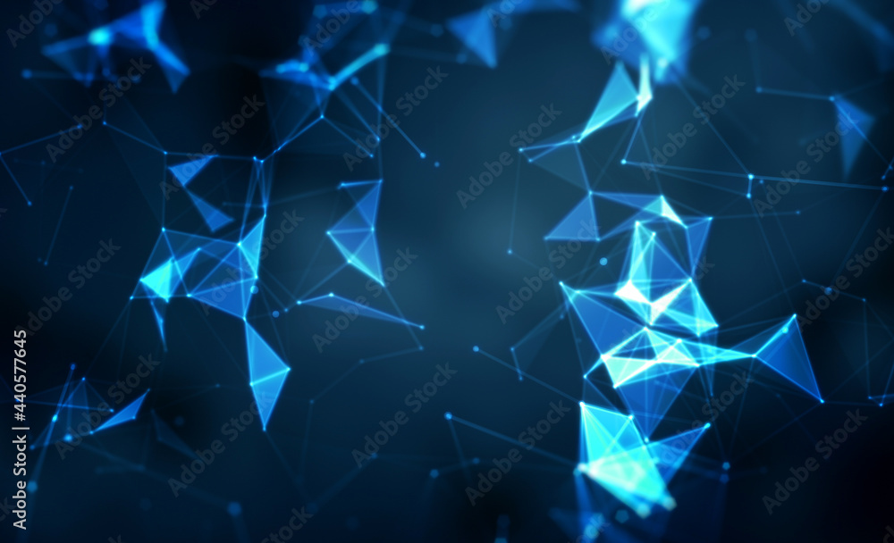 Poster plexus background, plexus of abstract lines, triangles and dots. blue business backgrounds.