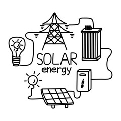A set of templates for illustrations of energy types, icon design. Alternative energy, renewable energy sources, electricity production and supply schemes.