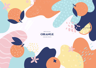 Fototapeta premium Vector frame with doodle orange and abstract elements. Hand drawn illustrations.