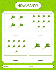 How many counting game with leek. worksheet for preschool kids, kids activity sheet, printable worksheet