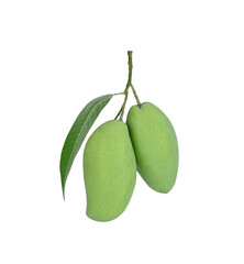 Mango green and leaf on white background