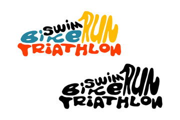 Swim Bike Run Design.create a colorful poster written in letters inside a sports sneaker.The font is hand-drawn. Competitions and a marathon. An outdoor adventure. vector