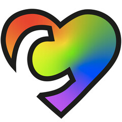 Creative vector letter «C» in heart shape, LGBTQ+ font, rainbow flag background