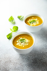 Healthy homemade pumpkin soup with cheese