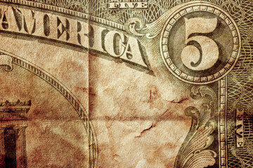 Vintage texture background of five dollars note