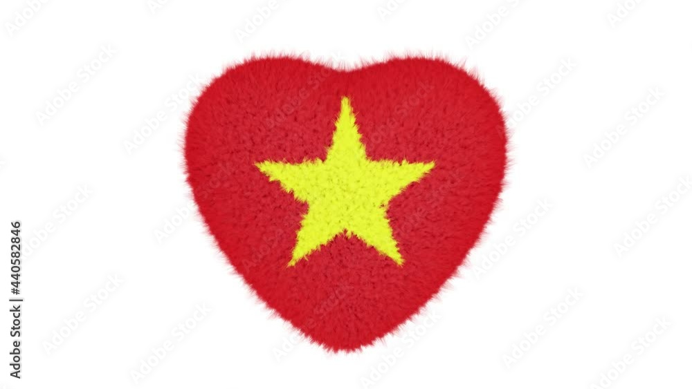 Poster realistic looping 3d animation of the cute fluffy national flag of vietnam beating heart rendered in