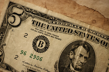 Aged five dollar background texture