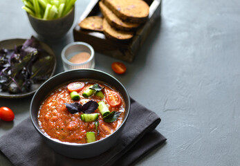 gazpacho on a gray background