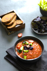 gazpacho on a gray background