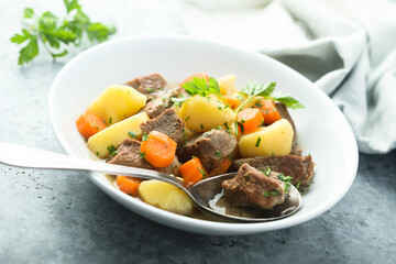 Traditional homemade meat stew with vegetables