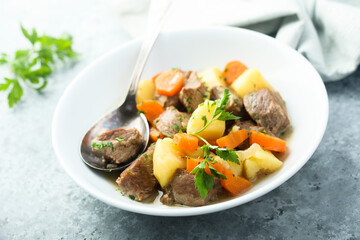 Traditional homemade meat stew with vegetables