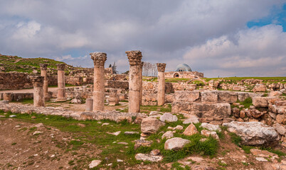 Amman Jordan, the building of the Byzantine church in the citadel in spring day